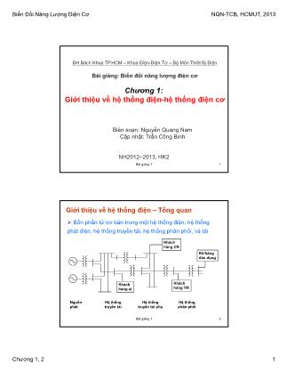 Bài giảng Biến đổi năng lượng điện cơ - Chương 1: Giới thiệu về hệ thống điện - Hệ thống điện cơ - Nguyễn Quang Nam