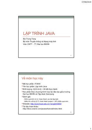 Bài giảng Lập trình Java - Bài 1: Giới thiệu về ngôn ngữ lập trình Java - Bùi Trọng Tùng
