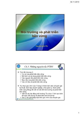 Bài giảng Môi trường và phát triển bền vững - Chương 3: Những nguyên tắc PTBV - Nguyễn Quốc Phi