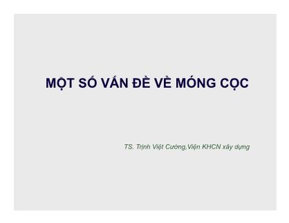 Bài giảng Một số vấn đề về móng cọc - Trịnh Việt Cường