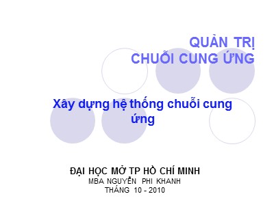 Bài giảng Quản trị chuỗi cung ứng - Phần 6: Xây dựng hệ thống chuỗi cung ứng - Nguyễn Phi Khanh