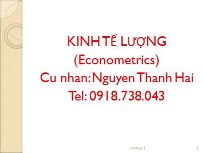Bài giảng Kinh tế lượng - Nguyễn Thanh Hải