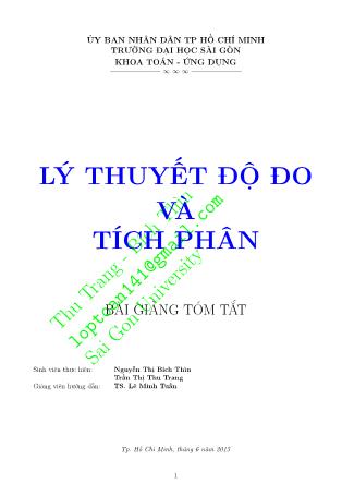 Bài giảng Lý thuyết độ đo và tích phân (Phần 2) - Nguyễn Thị Bích Thìn