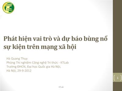 Bài giảng Phát hiện vai trò và dự báo bùng nổ sự kiện trên mạng xã hội - Hà Quang Thụy