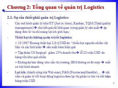 Bài giảng Quản trị Logistics - Chương 2: Tổng quan về quản trị Logistics
