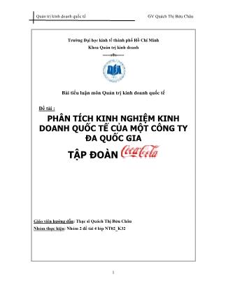 Tiểu luận Phân tích kinh nghiệm kinh doanh quốc tế của một công ty đa quốc gia tập đoàn CocaCola