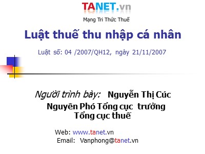 Bài giảng Luật thuế thu nhập cá nhân - Nguyễn Thị Cúc