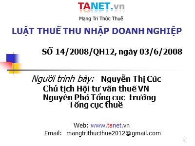 Bài giảng Luật thuế thu nhập doanh nghiệp - Nguyễn Thị Cúc