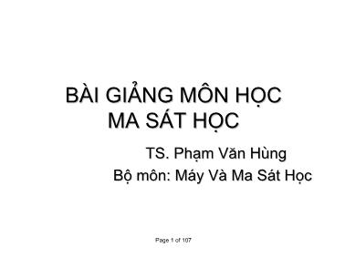 Bài giảng Ma sát học - Phạm Văn Hùng