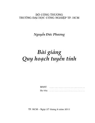 Bài giảng Quy hoạch tuyến tính - Nguyễn Đức Phương