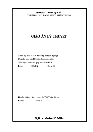 Giáo án lý thuyết Điều tra quy hoạch GTVT - Nguyễn Thị Thúy Hằng