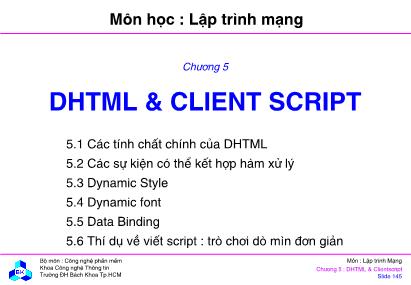 Bài giảng Lập trình mạng - Chương 5: DHTML & Client Script