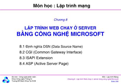 Bài giảng Lập trình mạng - Chương 8: Lập trình Web chạy ở server bằng công nghệ Microsof