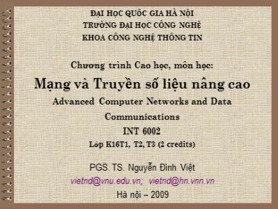 Bài giảng Mạng và truyền số liệu nâng cao - Chương 1: Giới thiệu - Nguyễn Đình Việt