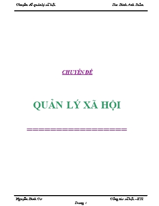 Chuyên đề Quản lý xã hội - Nguyễn Đình Cơ