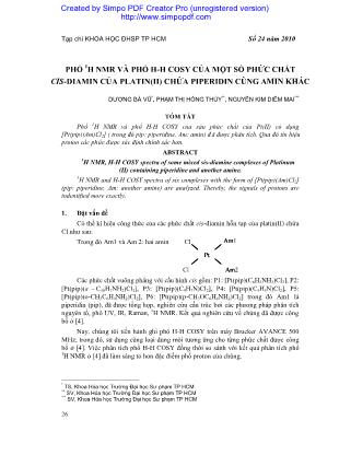 Phổ 1H NMR và phổ H-H Cosy của một số phức chất Cis-Diamin của Platin(II) chứa Piperidin cùng amin khác