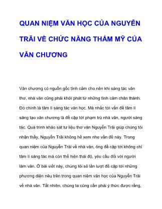 Quan niệm văn học của Nguyễn Trãi về chức năng thẩm mỹ của văn chương