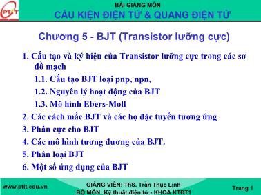 Bài giảng Cấu kiện điện tử và quang điện tử - Chương 5: BJT (Transistor lưỡng cực)