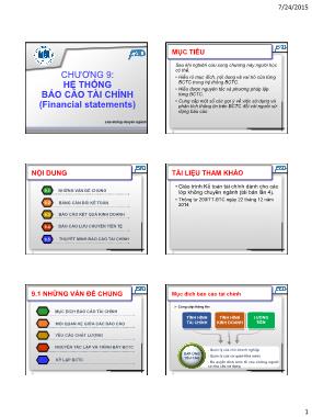 Bài giảng Kế toán tài chính - Chương 9: Hệ thống báo cáo tài chính - Nguyễn Thị Ngọc Bích