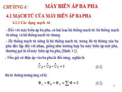 Bài giảng Kỹ thuật điện - Chương 4: Máy biến áp ba pha