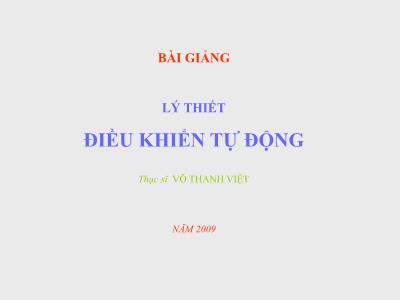 Bài giảng Lý thiết điều khiển tự động - Chương 5: Đánh giá chất lượng hệ thống - Võ Thanh Việt