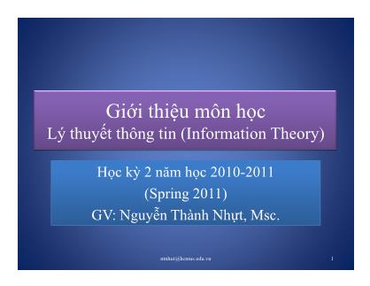 Bài giảng Lý thuyết thông tin - Giới thiệu môn học - Nguyễn Thành Nhựt