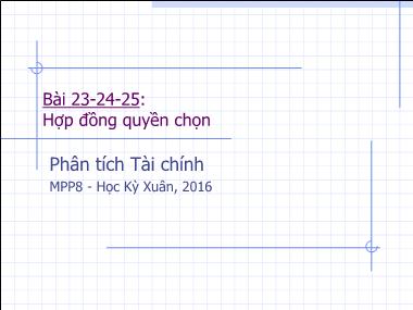 Bài giảng Phân tích tài chính - Bài 23+24+25: Hợp đồng quyền chọn - Nguyễn Xuân Thành