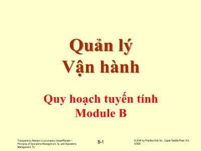 Bài giảng Quản lý vận hành - Module B: Quy hoạch tuyến tính