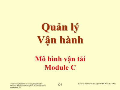 Bài giảng Quản lý vận hành - Module C: Mô hình vận tải