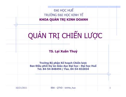 Bài giảng Quản trị chiến lược - Lại Xuân Thuỷ