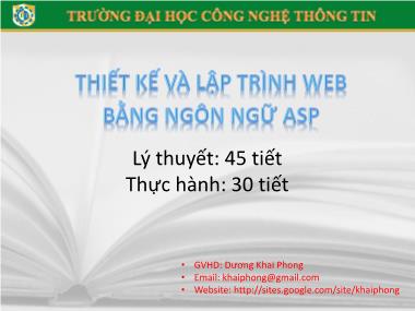 Bài giảng Thiết kế và lập trình Web bằng ngôn ngữ ASP - Phần 1: Giới thiệu tổng quan Web - Dương Khai Phong