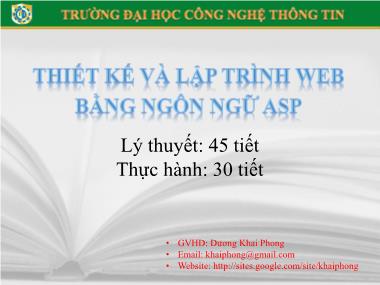 Bài giảng Thiết kế và lập trình Web bằng ngôn ngữ ASP - Phần 4: Kết nối Database trong ASP.Net - Dương Khai Phong