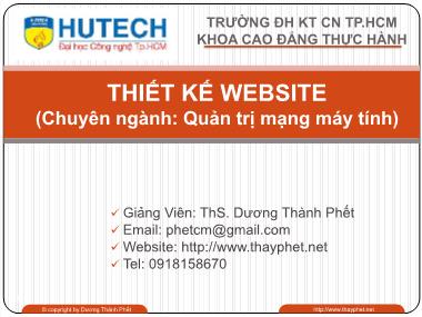 Bài giảng Thiết kế Website - Giới thiệu môn học - Dương Thành Phết