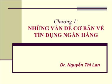 Bài giảng Tín dụng ngân hàng - Chương 1: Những vấn đề cơ bản về tín dụng ngân hàng - Nguyễn Thị Lan
