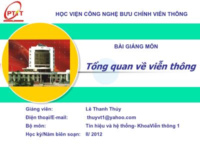 Bài giảng Tổng quan về viễn thông - Lê Thanh Thủy