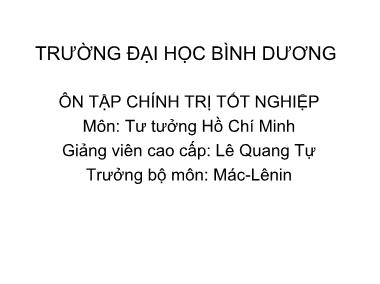 Bài giảng Tư tưởng Hồ Chí Minh - Lê Quang Tự