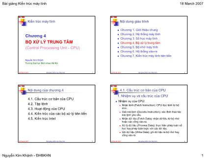 Bài giảng Kiến trúc máy tính - Chương 4: Bộ xử lý trung tâm - Nguyễn Kim Khánh