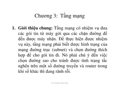 Bài giảng Mạng máy tính - Chương 3: Tầng mạng - Huỳnh Thanh Hòa