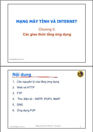 Bài giảng Mạng máy tính và internet - Chương 3a: Các giao thức tầng ứng dụng