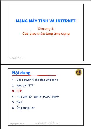 Bài giảng Mạng máy tính và internet - Chương 3b: Các giao thức tầng ứng dụng