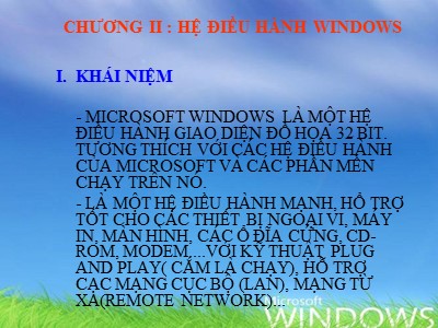 Bài giảng môn Tin học đại cương - Chương II: Hệ điều hành Windows