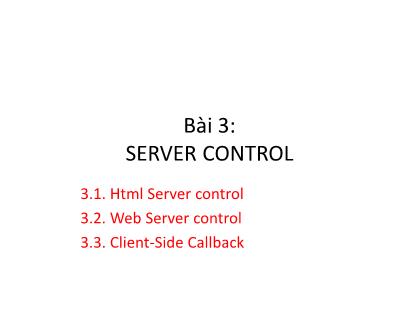 Bài giảng Phát triển Web nâng cao - Bài 3: Server Control