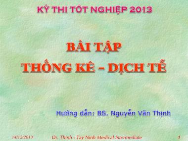 Bài tập Thống kê - Dịch tễ - Nguyễn Văn Thịnh