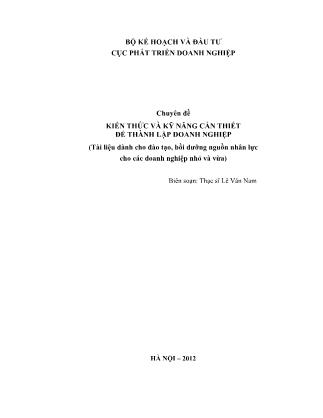 Chuyên đề Kiến thức và kỹ năng cần thiết để thành lập doanh nghiệp