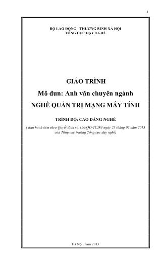 Giáo trình mô đun Anh văn chuyên ngành - Nghề: Quản trị mạng máy tính (Phần 1)