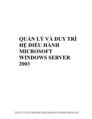 Giáo trình Quản lý và duy trì hệ điều hành Microsoft Windows Server 2003