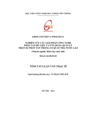 Tóm tắt luận văn Nghiên cứu các giải pháp công nghệ phân tán dữ liệu và ứng dụng quản lý nhân sự phân tán trong cơ quan nhà nước Lào