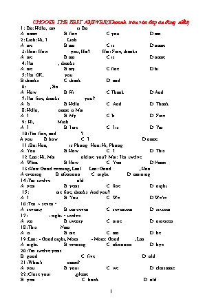 310 Câu trắc nghiệm tiếng Anh Lớp 6