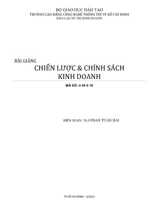 Bài giảng Chiến lược và chính sách kinh doanh (Phần 1)