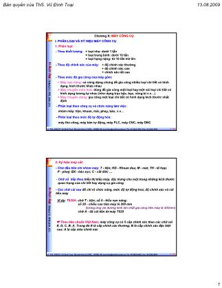 Bài giảng Cơ khí đại cương - Chương 10: Máy công cụ - Vũ Đình Toại